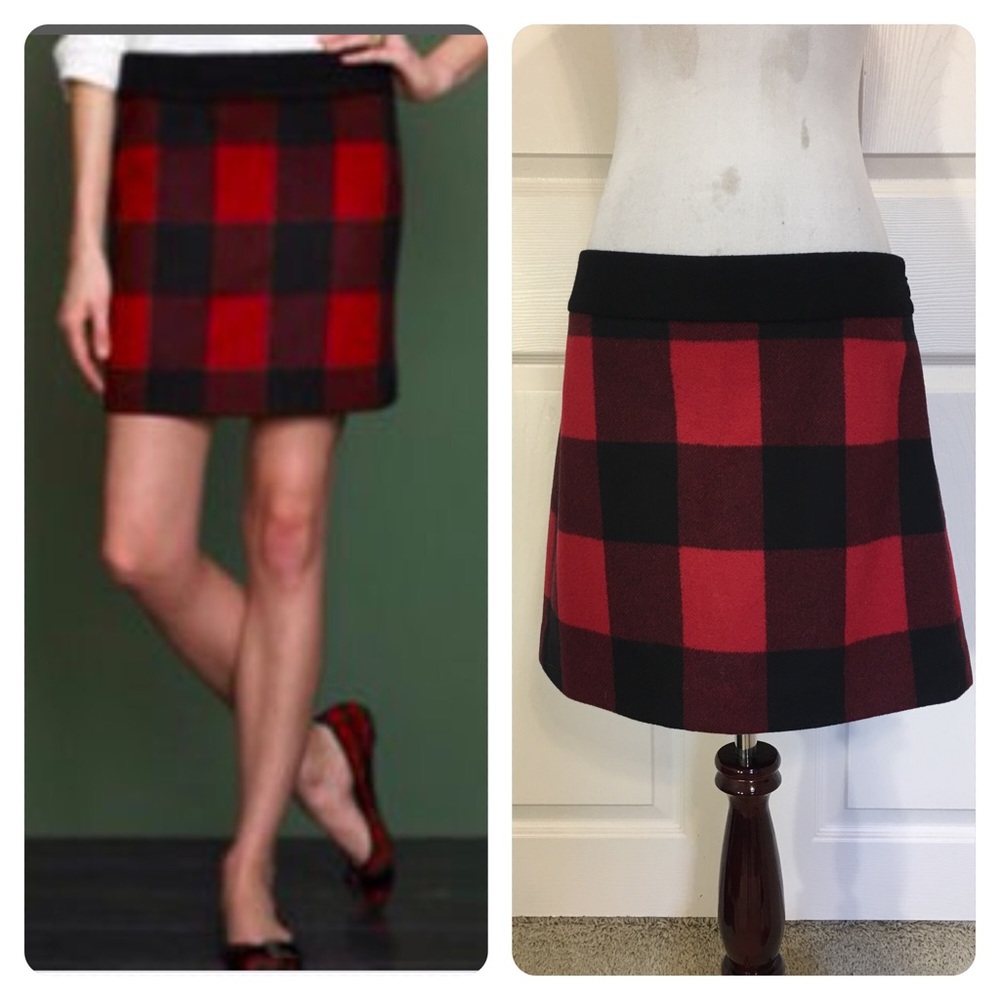 J. Crew Red and Black Buffalo Plaid Wool Mini Skirt